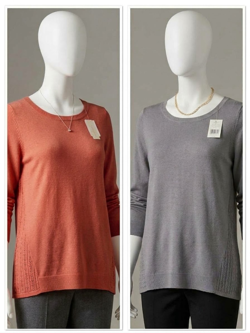 2/$22 Women's Scoop-Neck Sweater in Coral and Gray